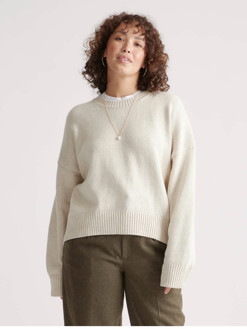 Quince Organic Cotton Boyfriend Crew Sweater XL White Quiet Luxury Capsule